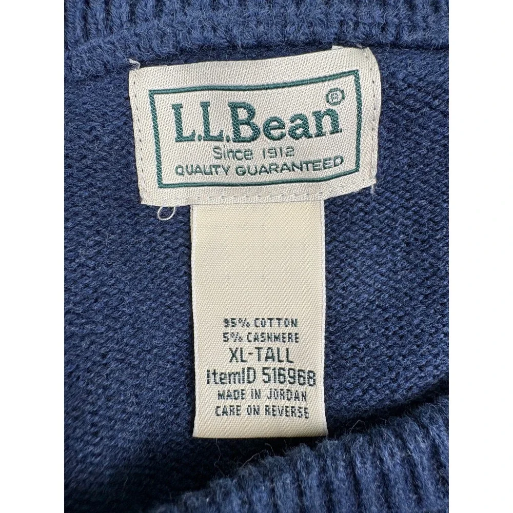 LL Bean Mens XL Tall Blue Cotton Cashmere Crewneck Raglan Sweater 516968